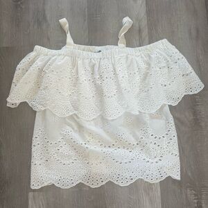 Trussardi White Eyelet Alyssum Off The Shoulder Sangallo Lace Too